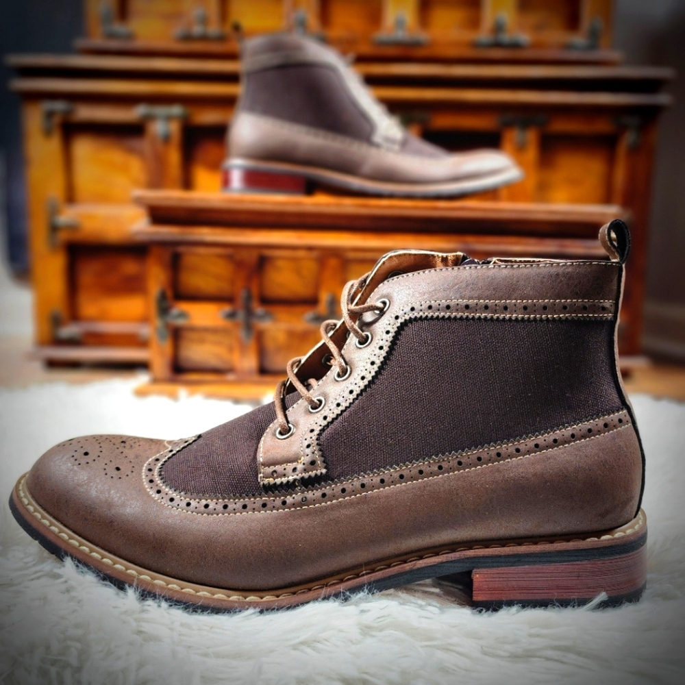 NWOB Ferro Aldo Brown Wingtip Ankle Dress Boots Size 8